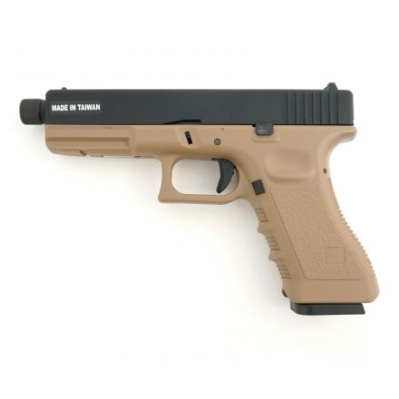 Страйкбольный пистолет KJW Glock G17 TBC CO₂ Tan, удлин. ствол